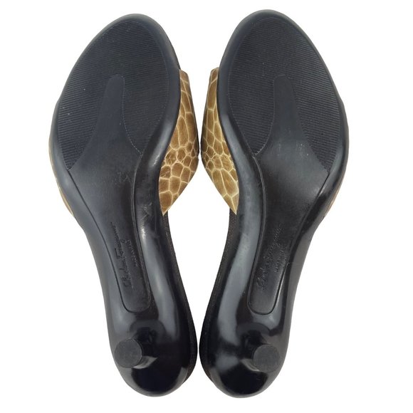 SALVATORE FERRAGAMO Crocodile Print Brown Leather Open Toe Kitten Heel Size 9 - Picture 11 of 13